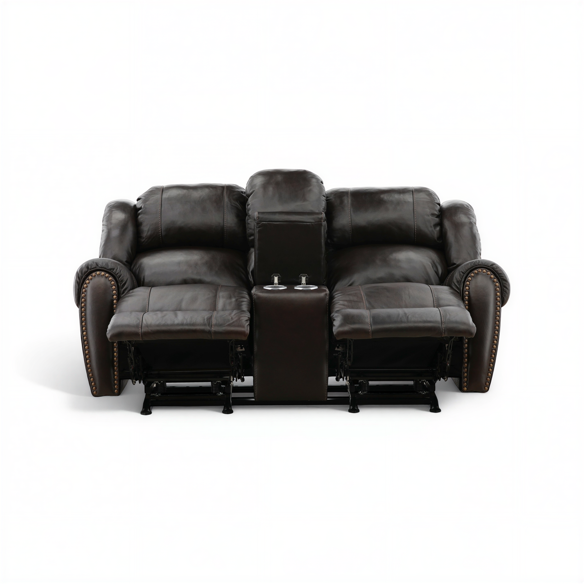 Falynn Manual Leather Rocker Recliner Console Loveseat