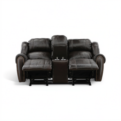 Falynn Manual Leather Rocker Recliner Console Loveseat