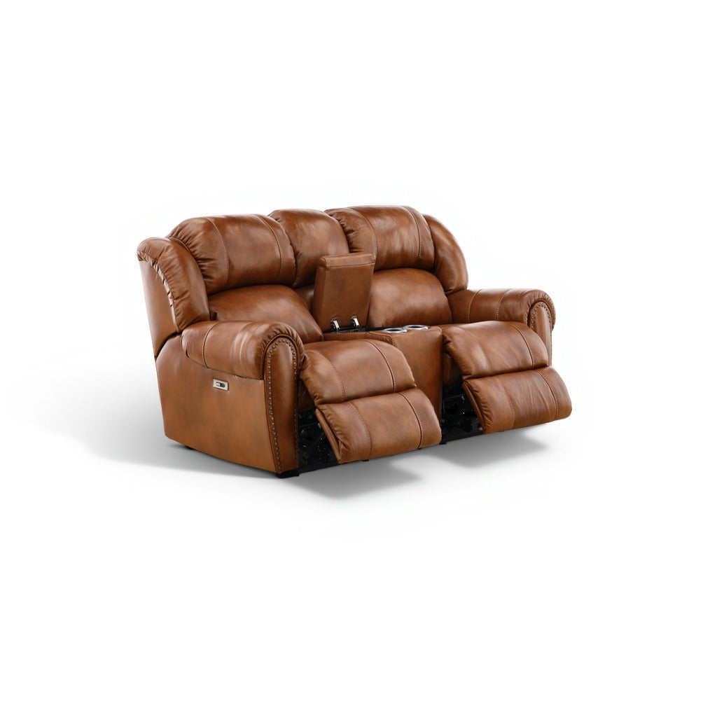 Falynn Leather Power Reclining Console Loveseat