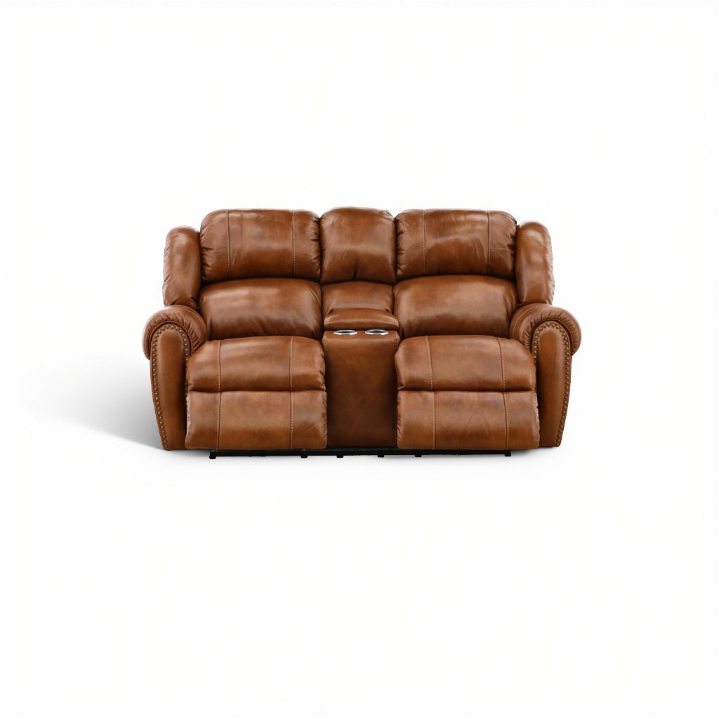 Falynn Leather Power Reclining Console Loveseat
