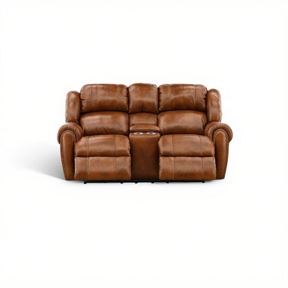 Falynn Leather Power Reclining Console Loveseat