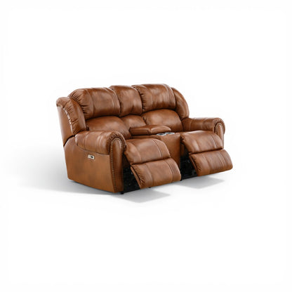 Falynn Leather Power Reclining Console Loveseat