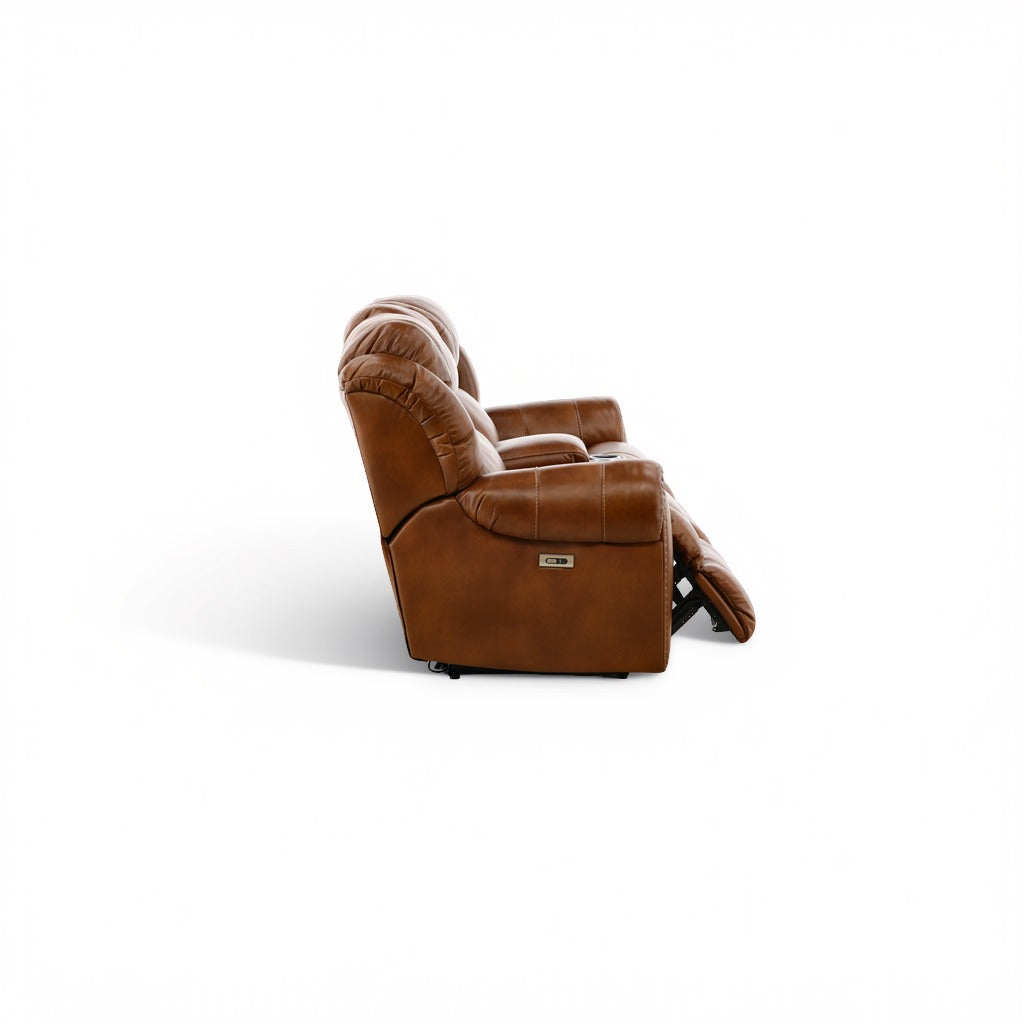 Falynn Leather Power Reclining Console Loveseat