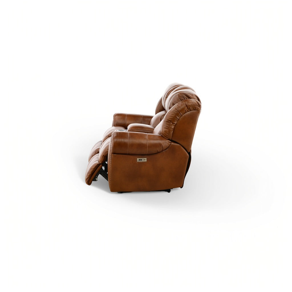 Falynn Leather Power Reclining Console Loveseat