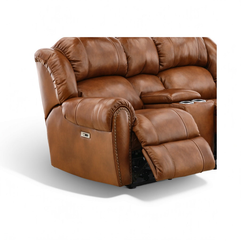 Falynn Leather Power Reclining Console Loveseat