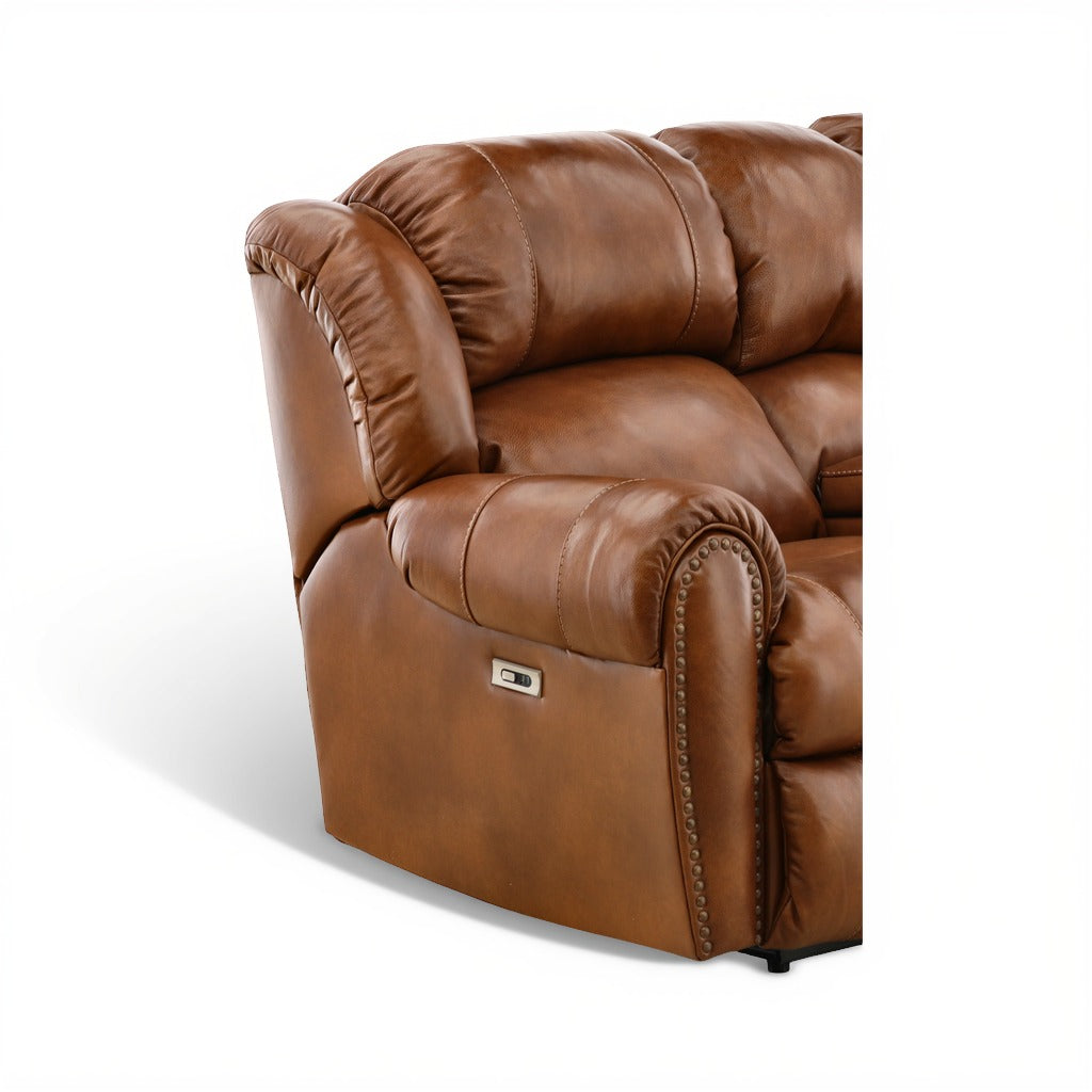 Falynn Leather Power Reclining Console Loveseat
