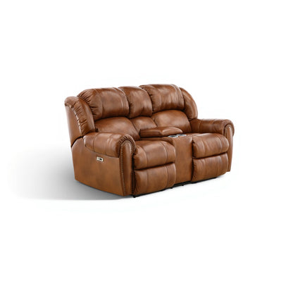 Falynn Leather Power Reclining Console Loveseat