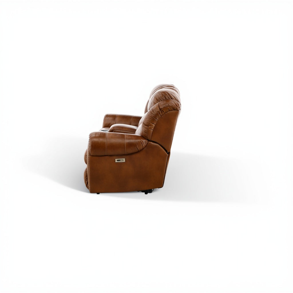 Falynn Leather Power Reclining Console Loveseat