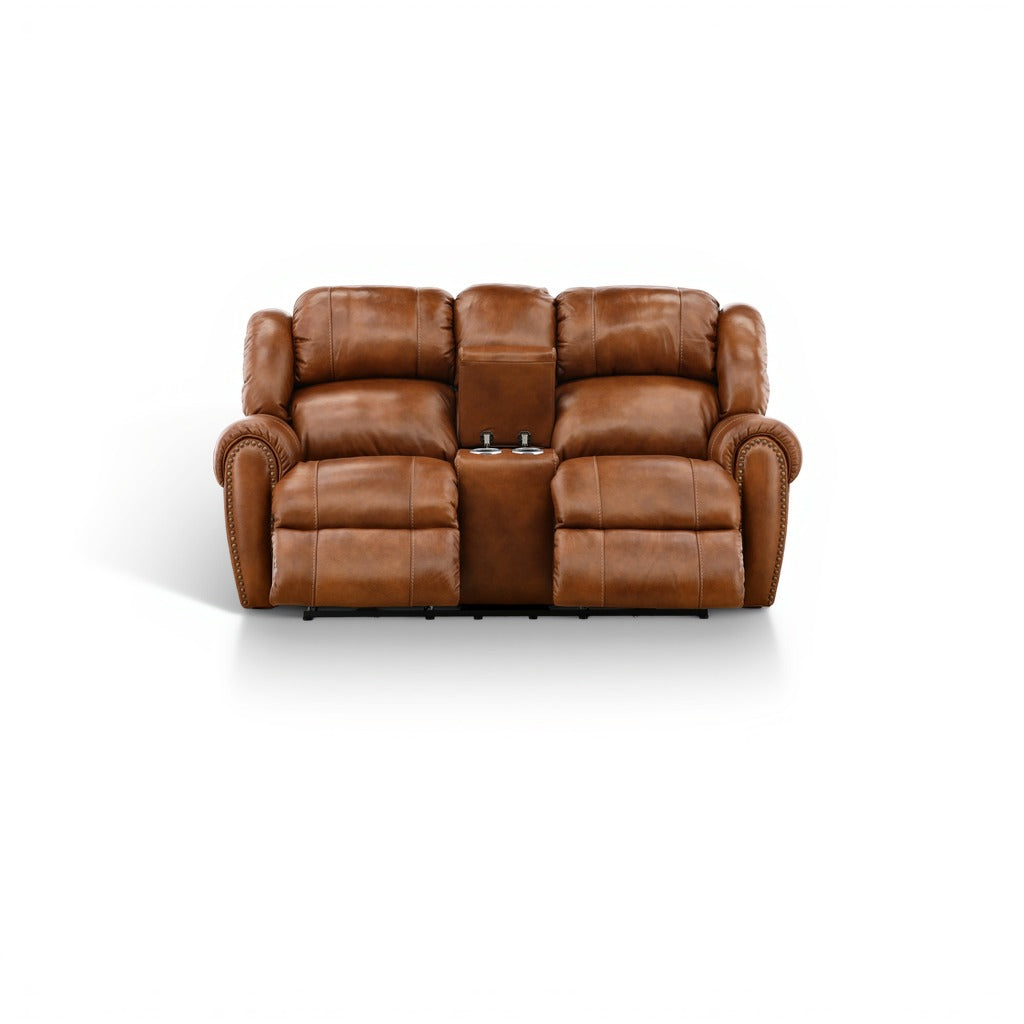 Falynn Leather Power Reclining Console Loveseat