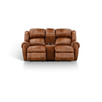Falynn Leather Power Reclining Console Loveseat