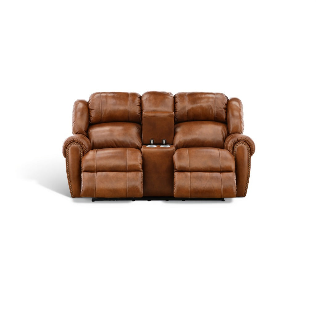 Falynn Leather Power Reclining Console Loveseat