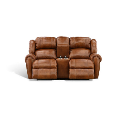 Falynn Leather Power Reclining Console Loveseat