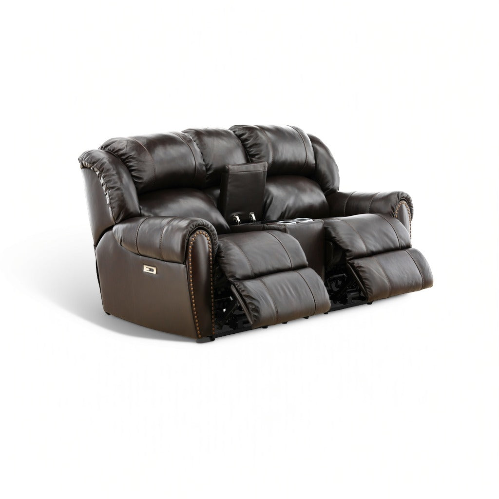 Falynn Leather Power Reclining Console Loveseat