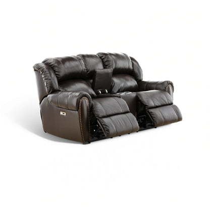 Falynn Leather Power Reclining Console Loveseat