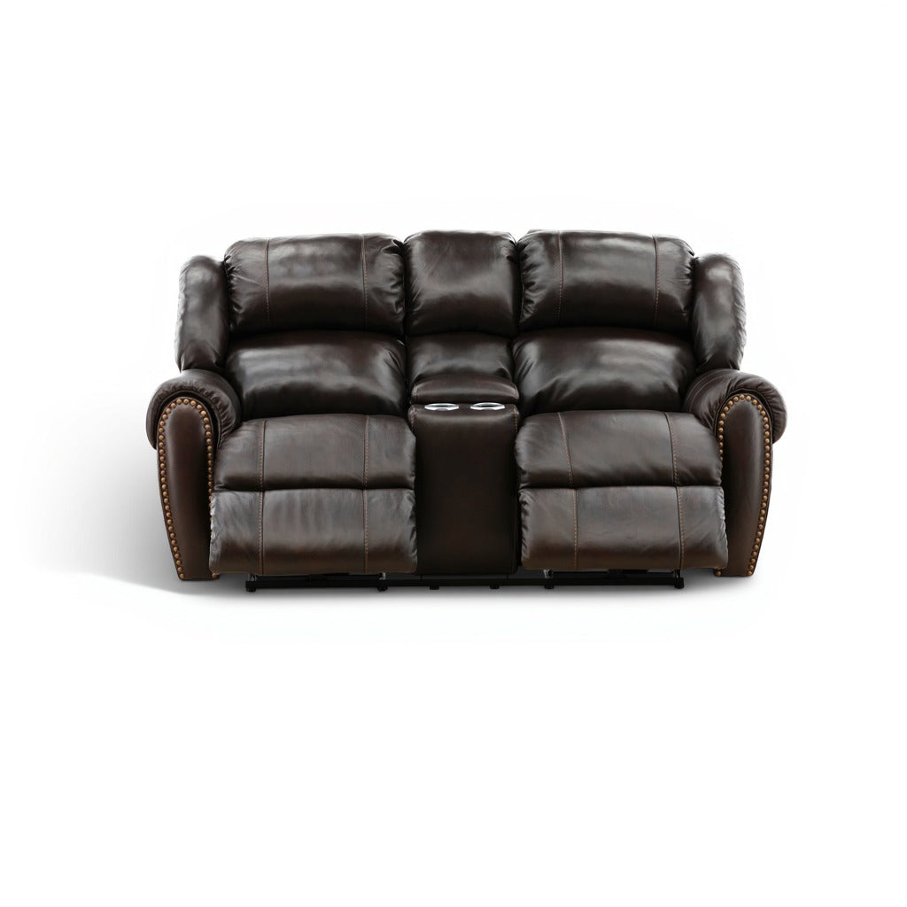 Falynn Leather Power Reclining Console Loveseat