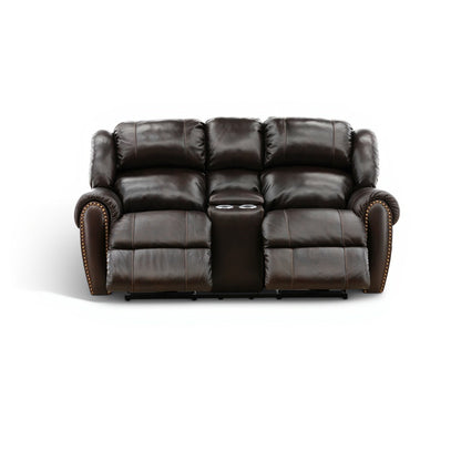 Falynn Leather Power Reclining Console Loveseat