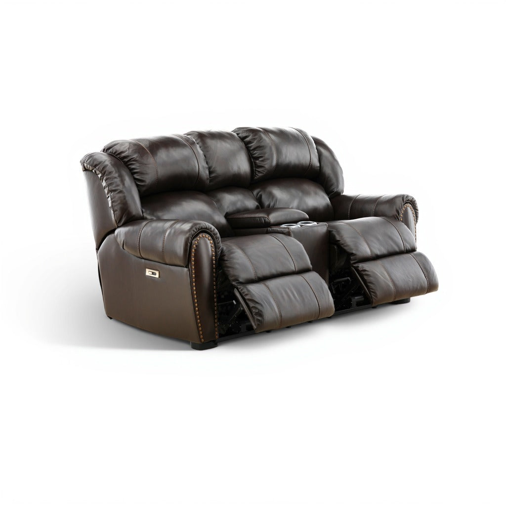 Falynn Leather Power Reclining Console Loveseat