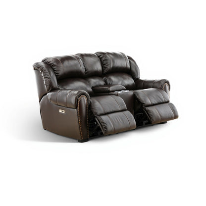 Falynn Leather Power Reclining Console Loveseat