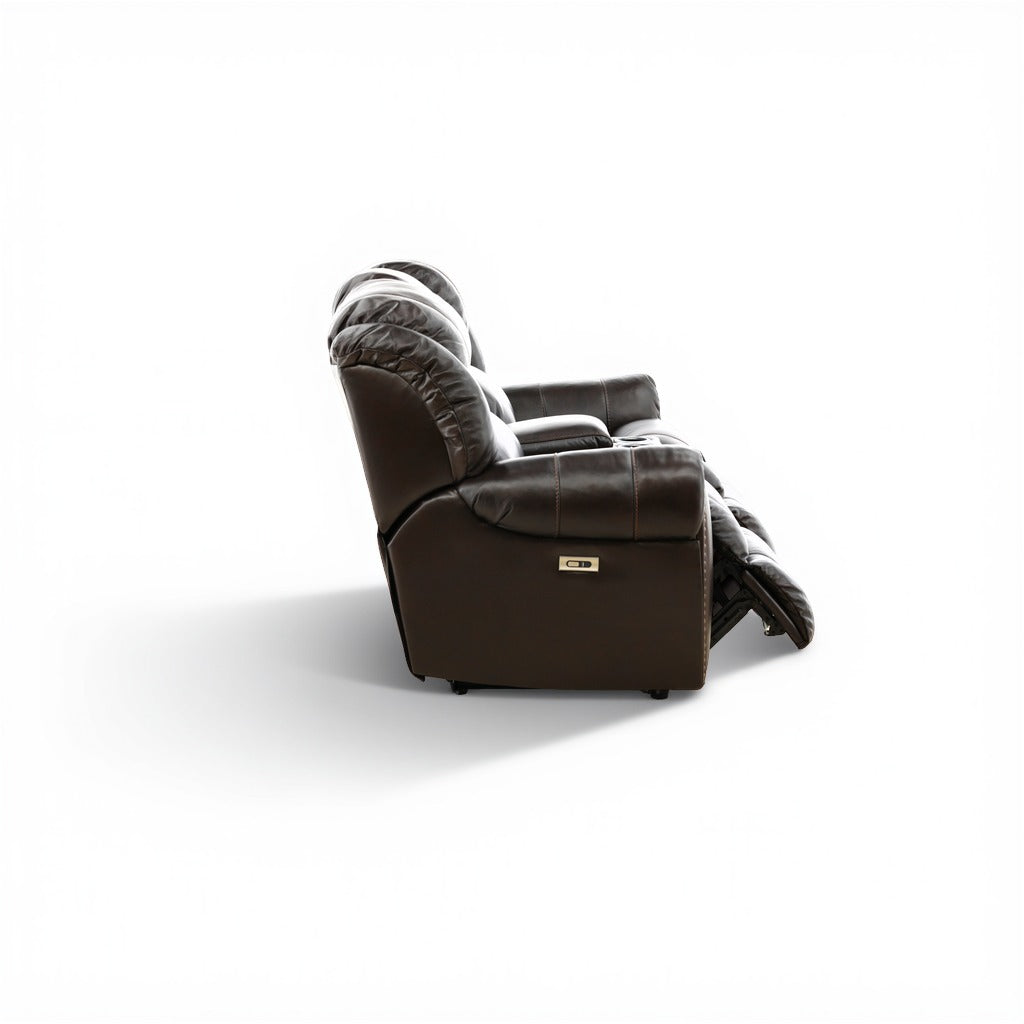 Falynn Leather Power Reclining Console Loveseat