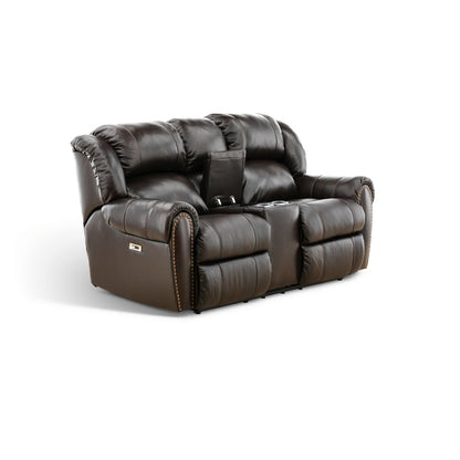 Falynn Leather Power Reclining Console Loveseat