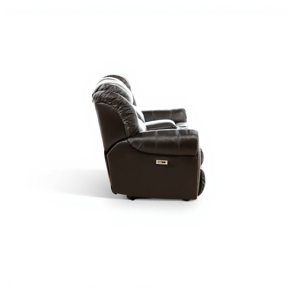 Falynn Leather Power Reclining Console Loveseat