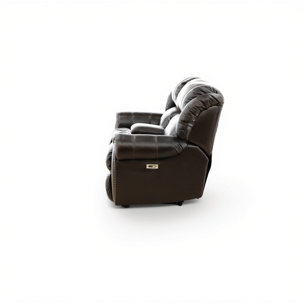 Falynn Leather Power Reclining Console Loveseat