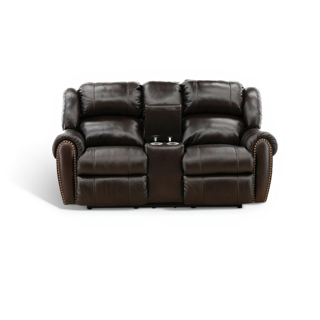 Falynn Leather Power Reclining Console Loveseat
