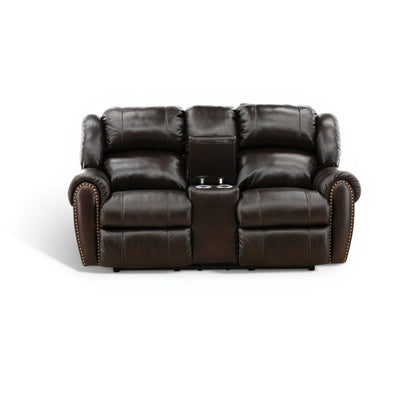 Falynn Leather Power Reclining Console Loveseat
