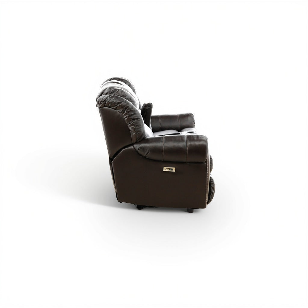Falynn Leather Power Reclining Console Loveseat