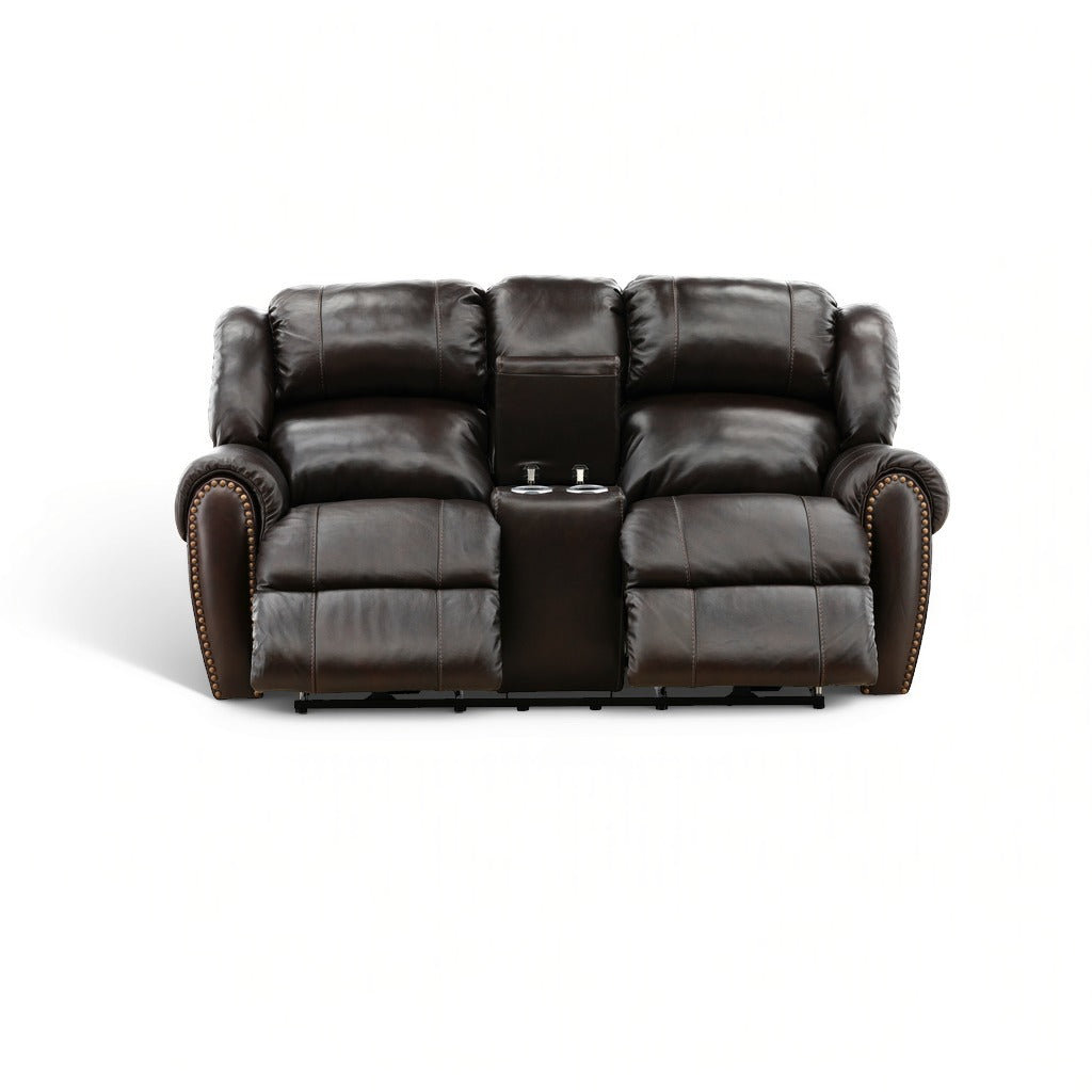 Falynn Leather Power Reclining Console Loveseat