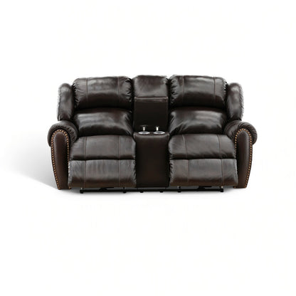 Falynn Leather Power Reclining Console Loveseat