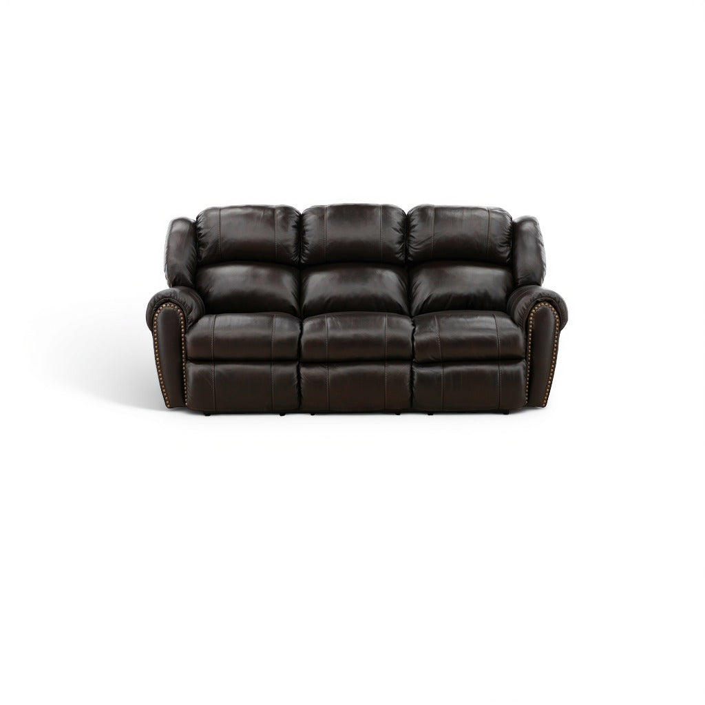 Falynn Leather Power Reclining Sofa Dark Brown