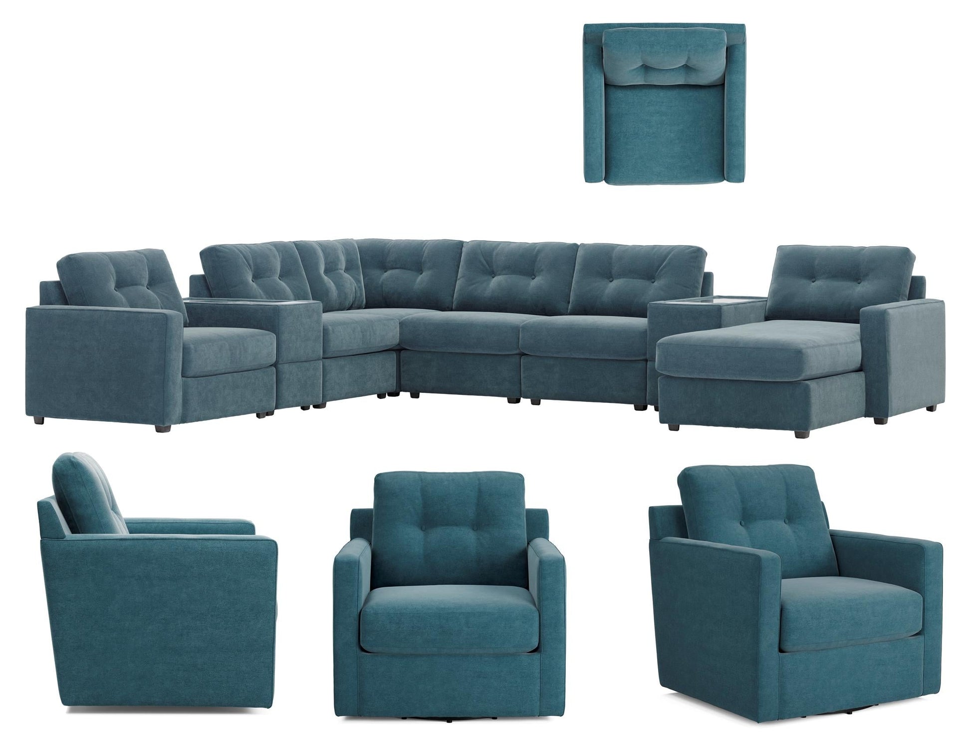 Modular One Right Facing 8-Piece Sectional with E-Console - Teal