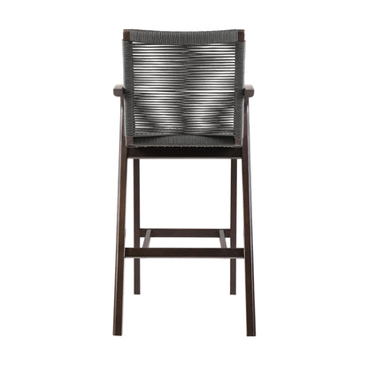 Nabila Outdoor Dark Eucalyptus Wood and Gray Rope Counter and Bar Height Stool