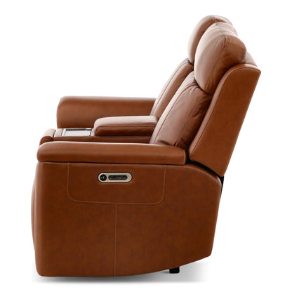 Adrian Leather Power Reclining Console Loveseat