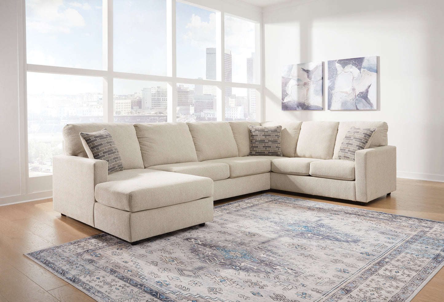 Edenfield 3-Piece Linen Sectional with Chaise