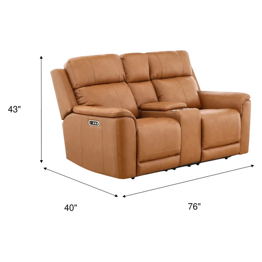 Samarah Power Leather Reclining Console Loveseat