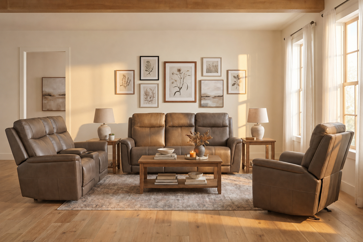 Flexsteel Trey Leather Power Reclining Sofa with Drop-Down Table