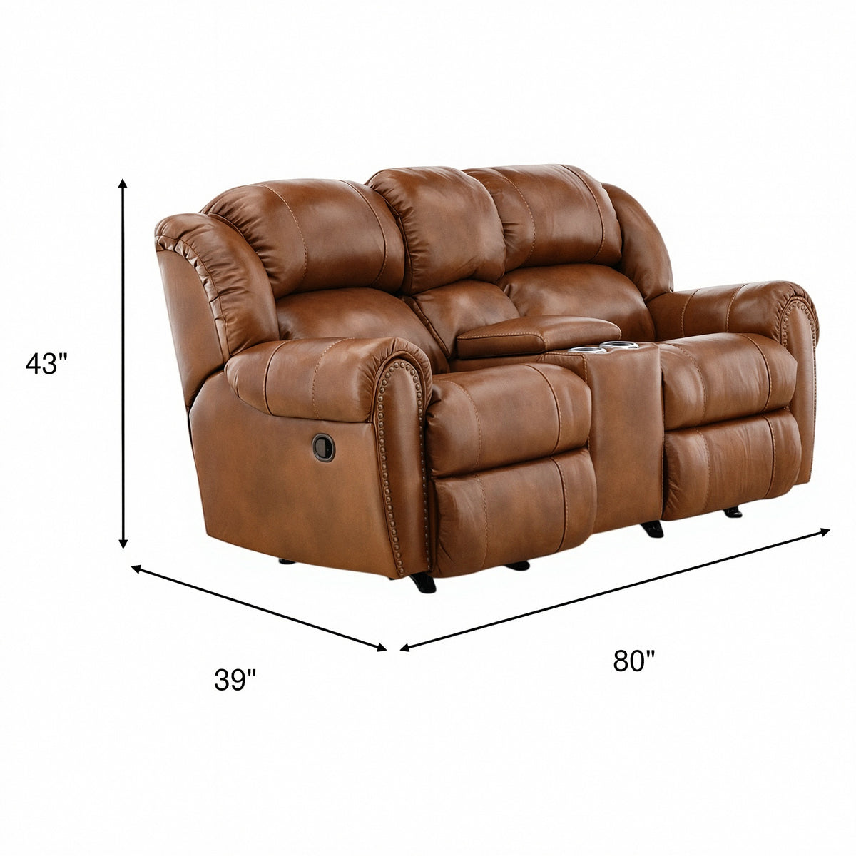 Falynn Leather Rocker Recliner Console Loveseat