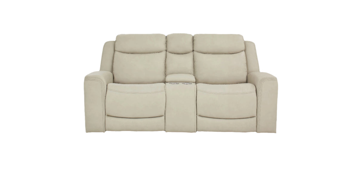 Davidson Power Leather Console Loveseat Platinum