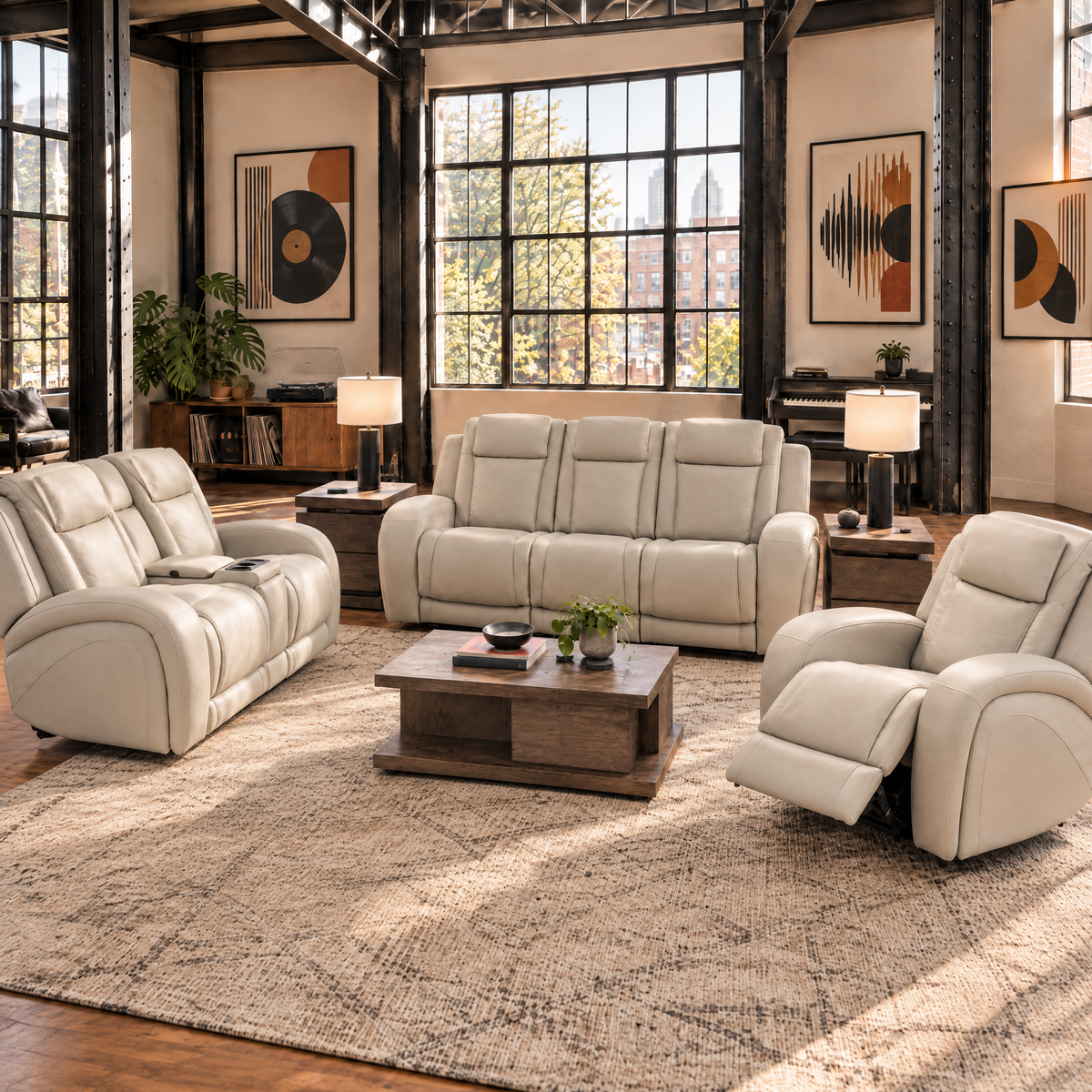 Phoenix Leather Power Reclining Console Loveseat