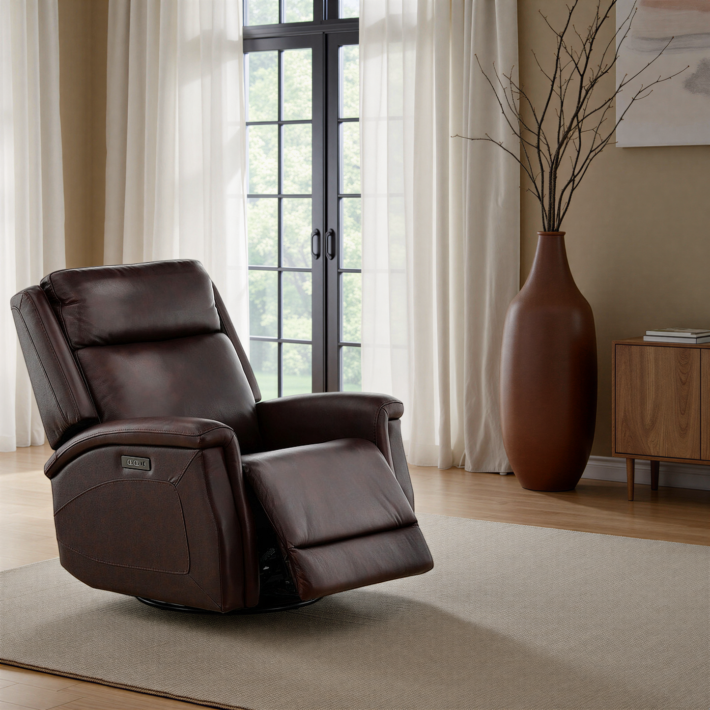 Eddystone Leather Power Swivel Glider Recliner with ZeroGravity
