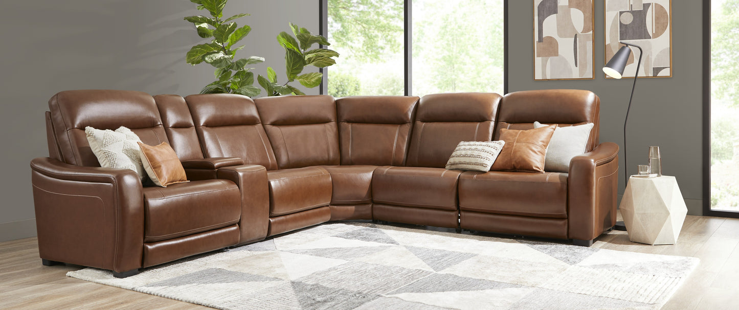 Newport 6-Piece Leather Power Reclining Sectional Brown