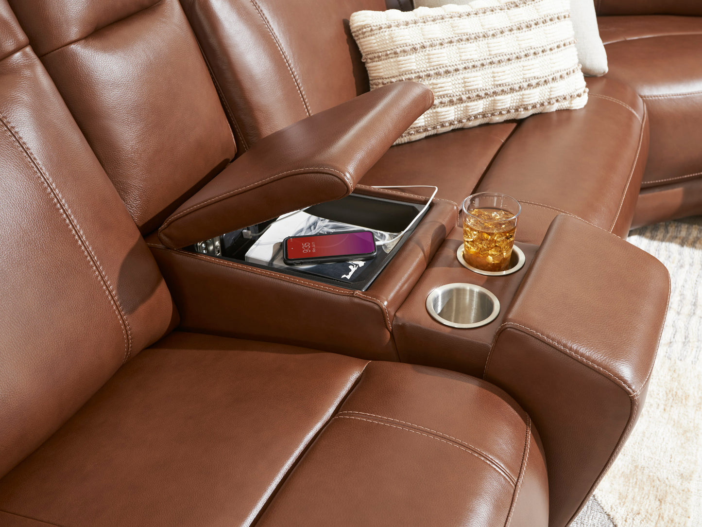 Newport 6-Piece Brown Leather Power Reclining Sectional with Chaise