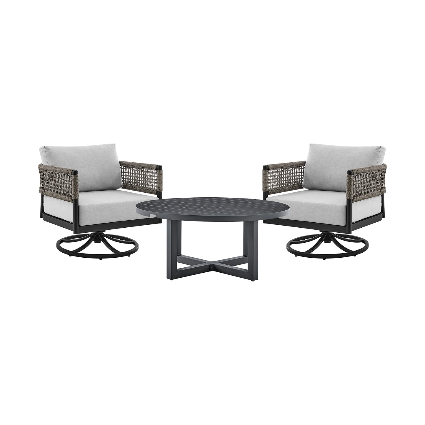 Felicia and Argiope 3 Piece Patio Outdoor Swivel Seating Set in Black Aluminum