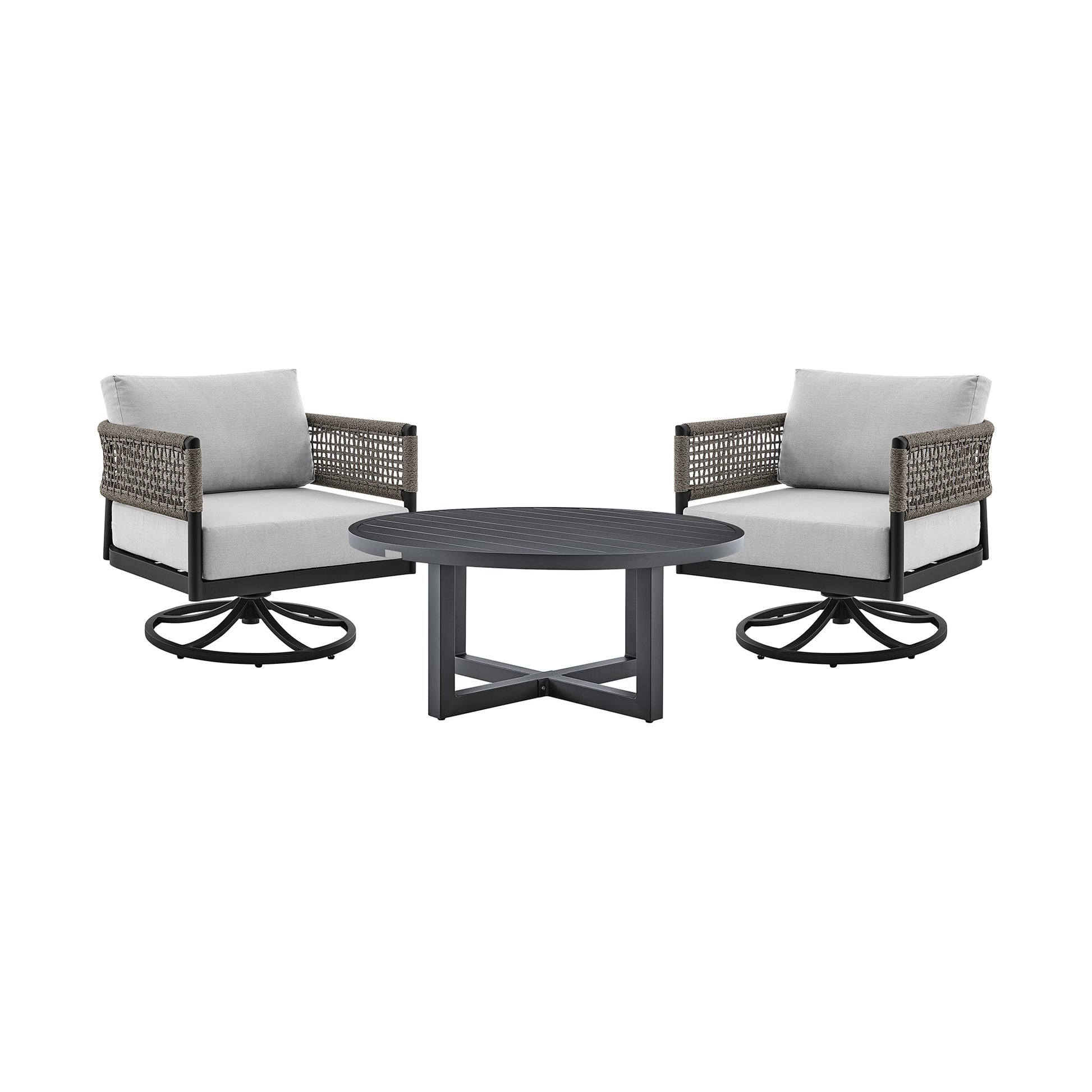 Felicia and Argiope 3 Piece Patio Outdoor Swivel Seating Set in Black Aluminum