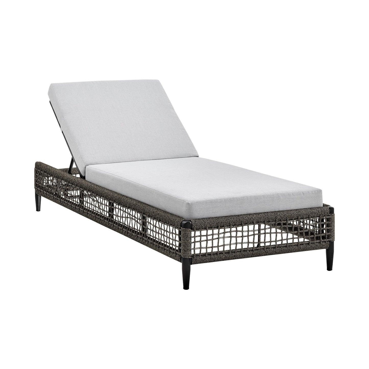 Felicia Outdoor Patio Adjustable Chaise Lounge Chair in Aluminum with Gray Rope and Cushions