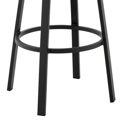 Don 26" Outdoor Patio Swivel Counter Stool in Black Aluminum with Grey Cushions