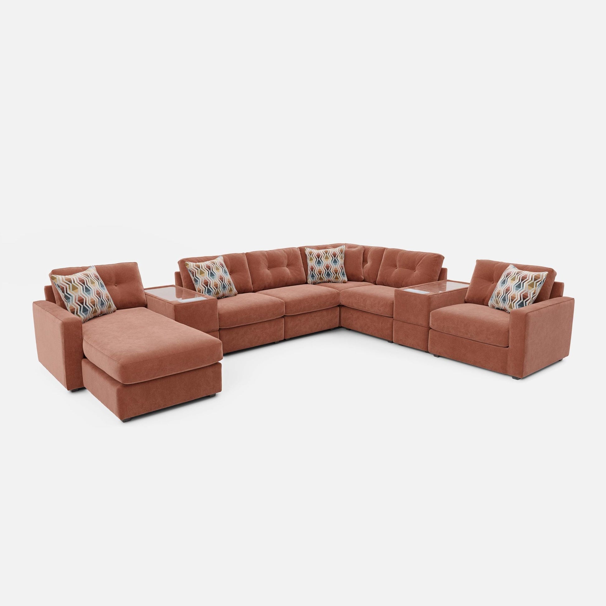 Modular One Left Facing 8-Piece Sectional with E-Console - Cantaloupe