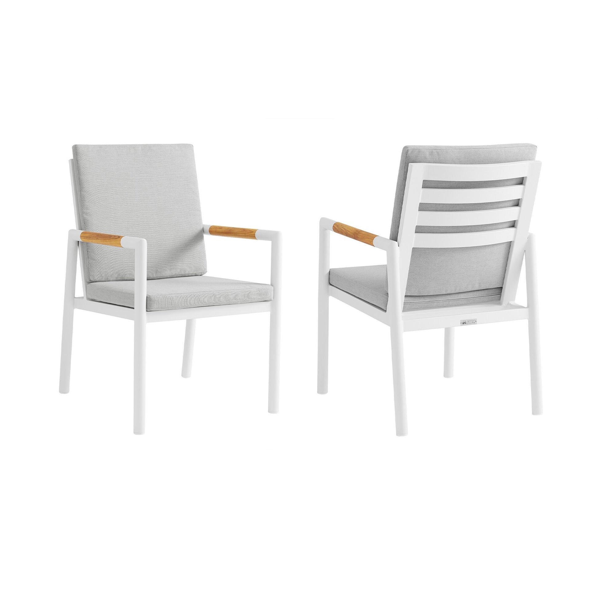 Royal White Aluminum and Teak Outdoor Dining Chair with Light Gray Fabric (Set of 2)